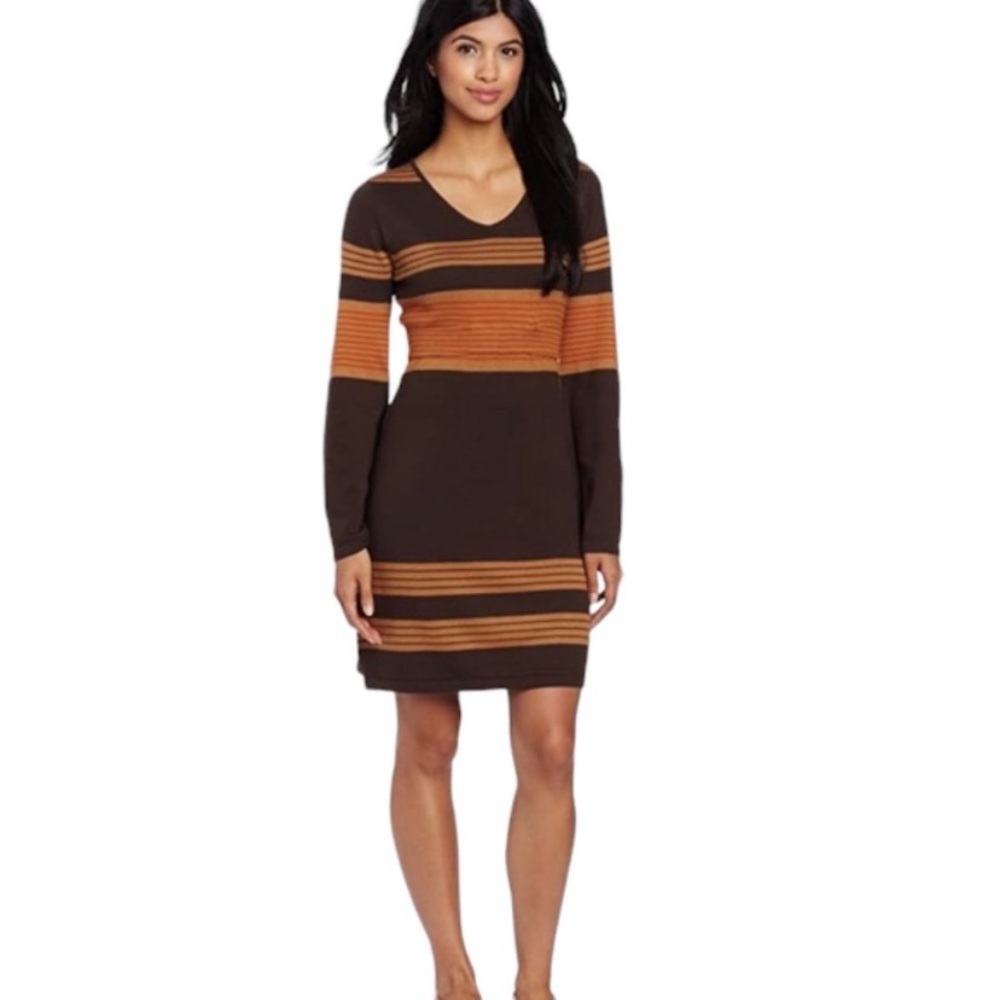 Prana Brown and Orange Long Sleeve Dress